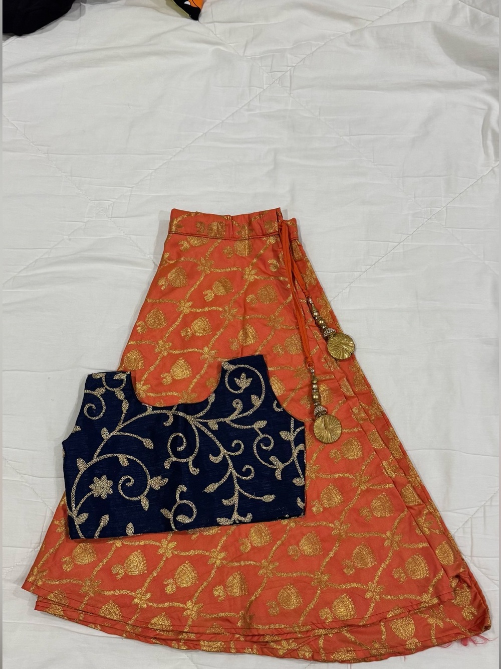 Traditional Girls Navy and Orange Indian Lengha Choli Size 3 to 4